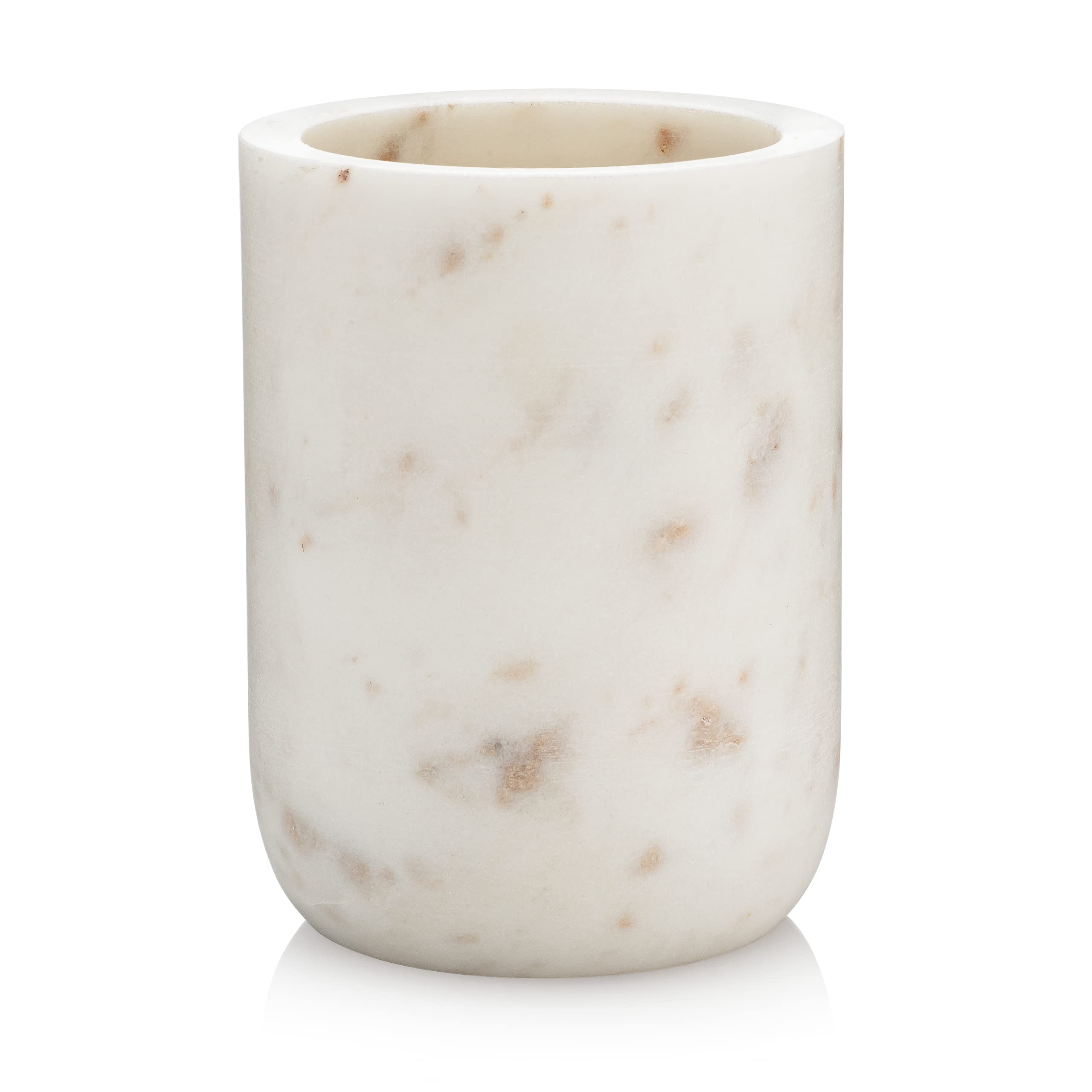 Beau Brummell Solid White Marble Toothbrush Holder Bathroom Countertop Organizer | Hand Crafted from 100% Real Solid White Marble | Measures 4" x 3"
