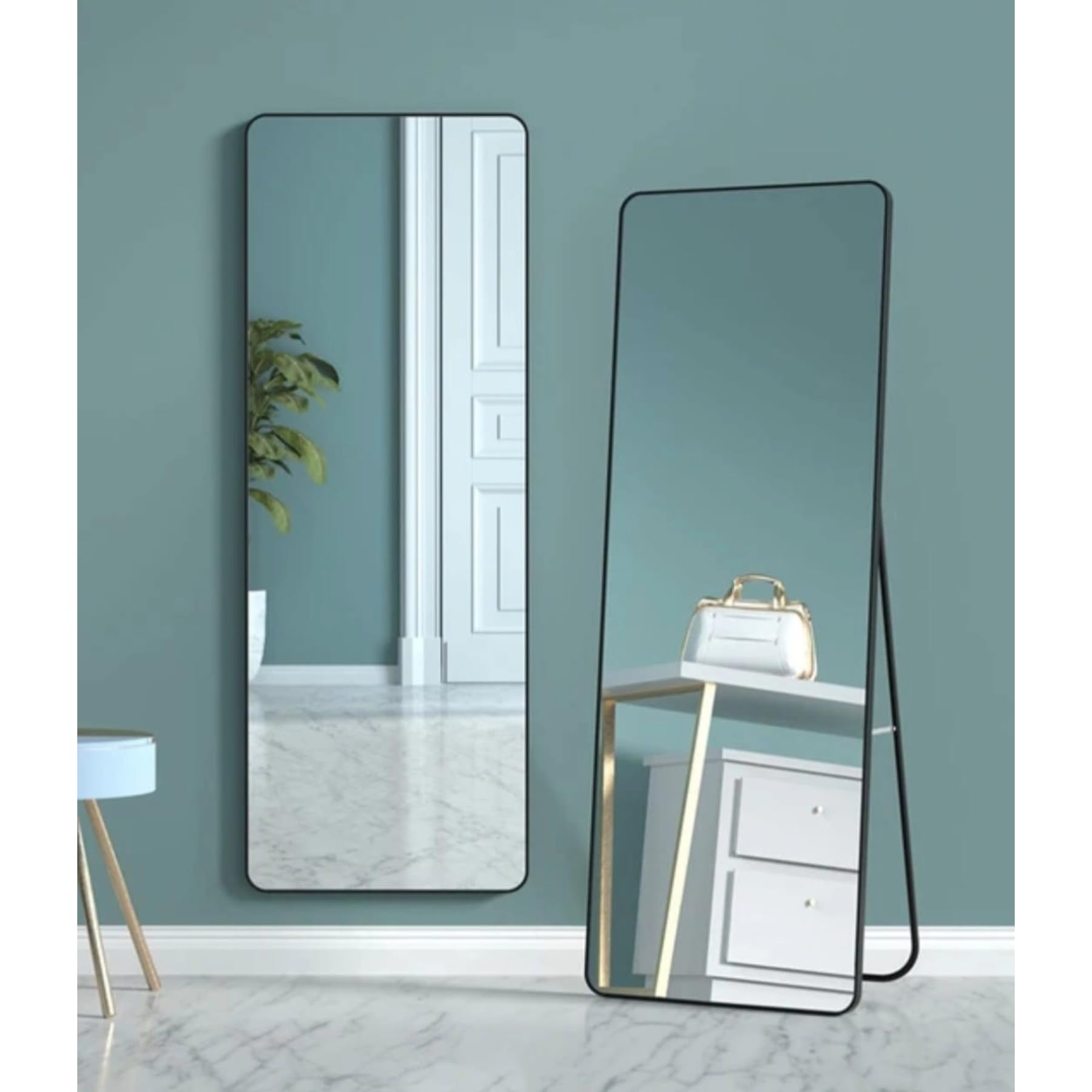 Generic Full Length Mirror 160x50 cm, Full Length Aluminum Alloy Frame Mirror with Stand Leaning Mirror Floor Mirror Wall Mounted Mirror Rectangle Bedroom, Living Room, Dressing, Gym Mirror (Black)