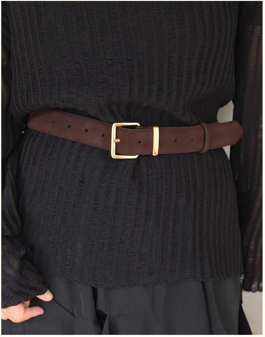 Cowhide Leather Belt For Women Vintage Style With Pin Buckle Belts For Dresses & Jeans