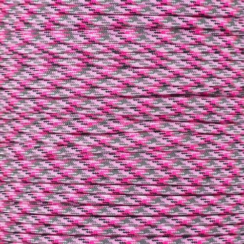 PARACORD PLANET 550 Type III 7 Strand Paracord – 100% Nylon Core – 550-Pound Tensile Strength - Utility Cord – Tie-Downs, Camping, Crafting, Survival (Pretty Pink Camo, 250 Foot Spool)