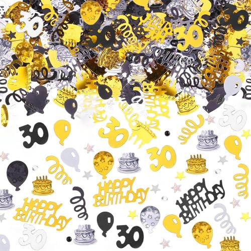 AIVEKE Konfetti 30. Geburtstag Deko - Happy Birthday Partydekoration Gold Schwarz