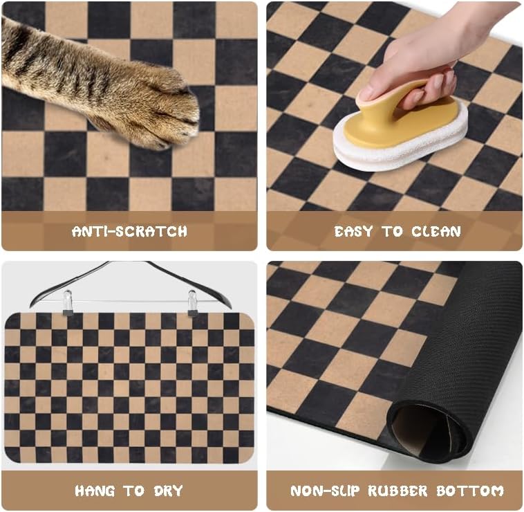 Dog Food Mats for Floors Waterproof, Pet Water Bowl Mats Pet Feeding Absorbent Placemats Plaid 12 * 20 inch - Image 2