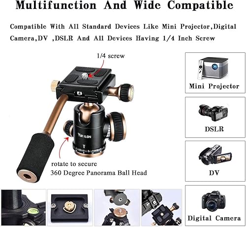 Miniatura 4 de YoTilon Trípode para cámara trípode de cámara de viaje ligero portátil para DSLR trípodes de bola SLR de 360 grados con placa de 14 para Canon Nikon