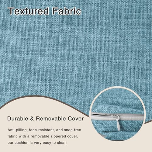 Image of OVOV 14x14 Chair Cushions for Metal Dining Chairs Set of 2 Light Blue | Non Slip, Washable Removable Cover with Ties, Textured, for Dining Room, Kitchen Cafes Bistro Patio, Stackable Chairs