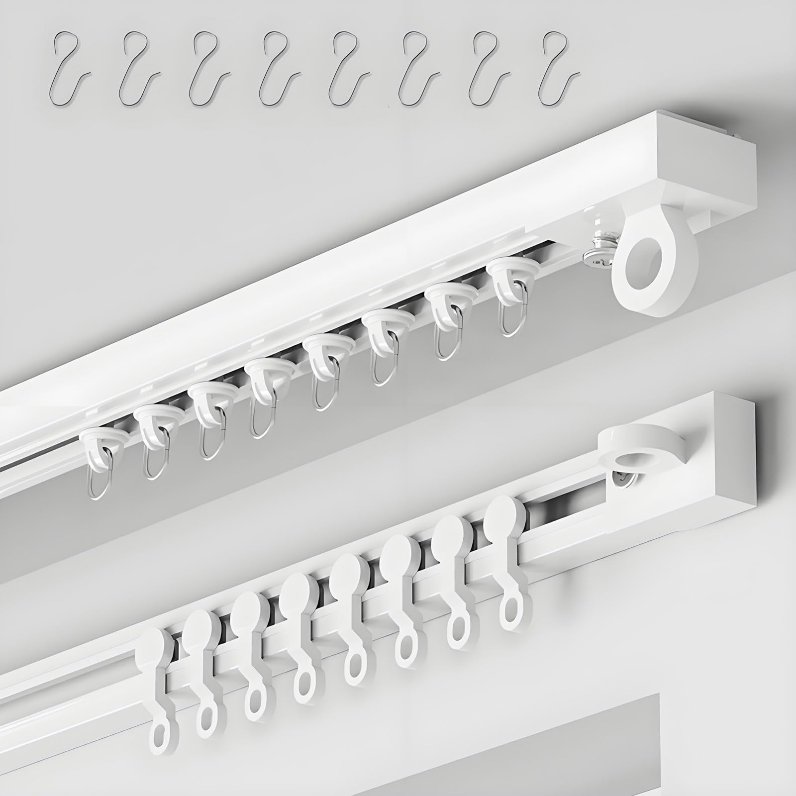 GLDYTVF Silent Curtain Track System with No Holes, Adhesive Ceiling & Wall Rods, 40-600cm (2.30m) for Room Divider, Smooth Sliding Curt, Easy Installation