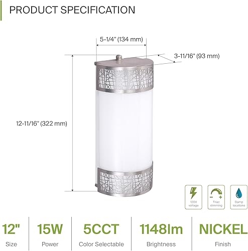 Miniatura 2 de ASD Aplique de pared LED para interiores, moderno, regulable, de 15 W, 3000 K-5000 K, ajustable, para montaje en pared, luces de pared de níquel