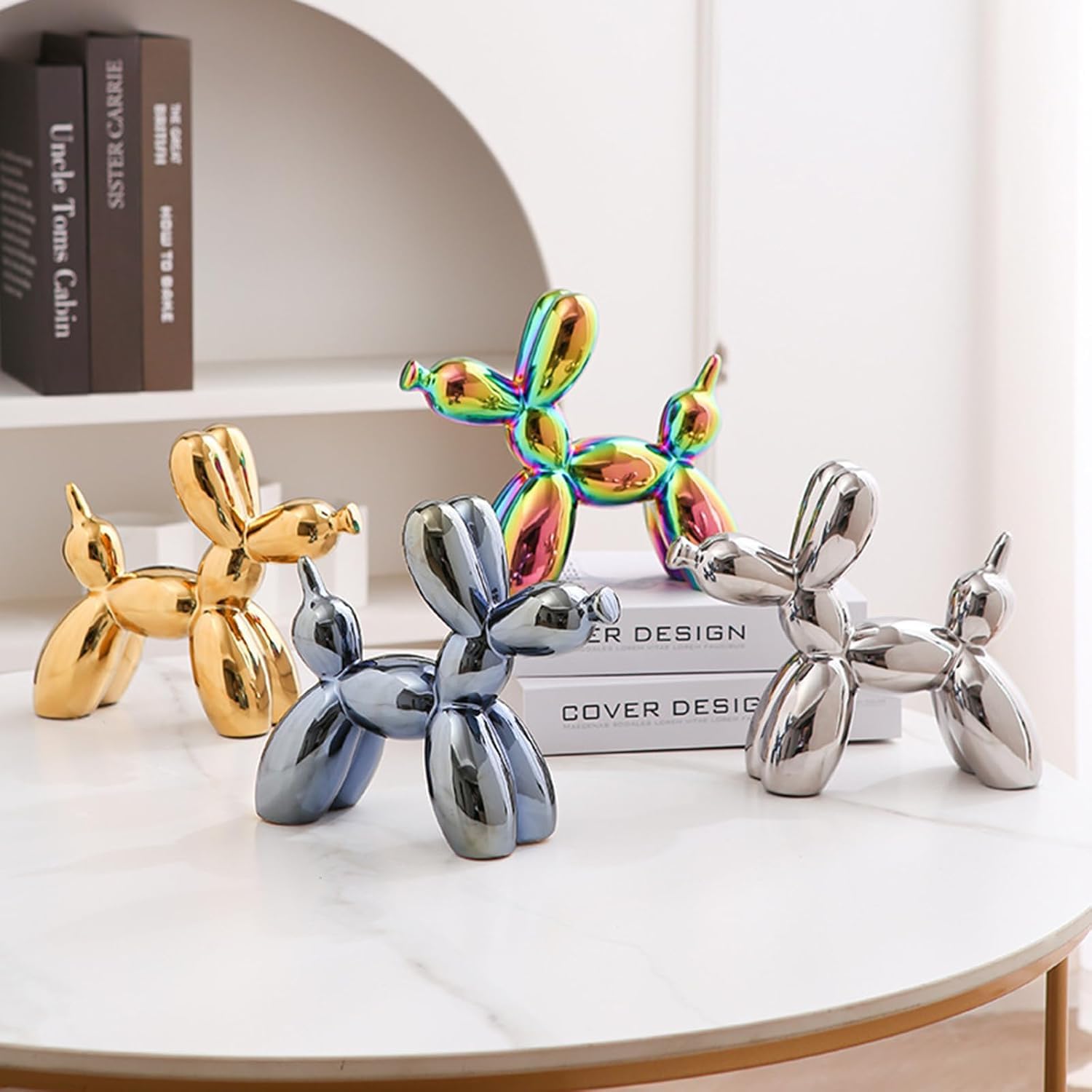 Scultura a forma di cane palloncino, lussuosa statua in resina per decorazione domestica, finitura lucida, ornamento decorativo per soggiorno, camera da letto, ufficio
