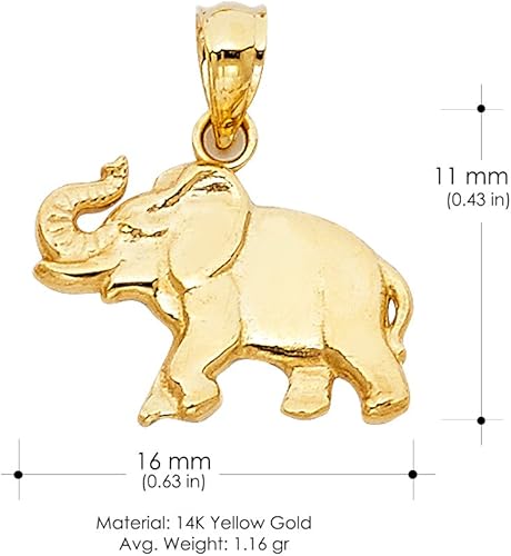 Miniatura 3 de Colgante de elefante de oro amarillo de 14 quilates con collar de cadena de Singapur de 0.047 in