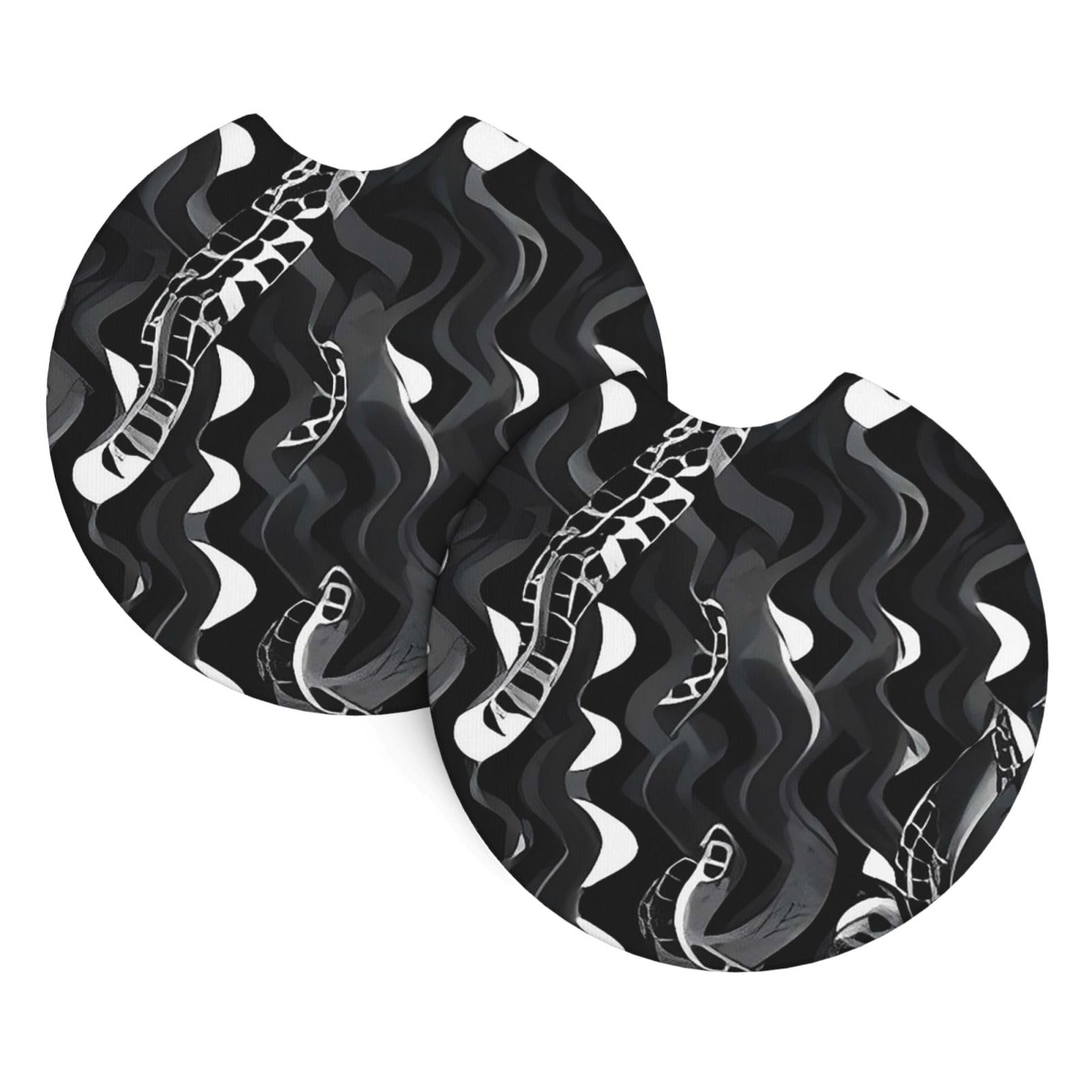 2 Pack Car Coaster for Cup Holders Black White Snake Skin Pattern Car Cup Coaster 2.7" Neoprene Non-Slip Automotive Cup Mat Universal Auto Car Interior Accessories for Women Men Cup Pad