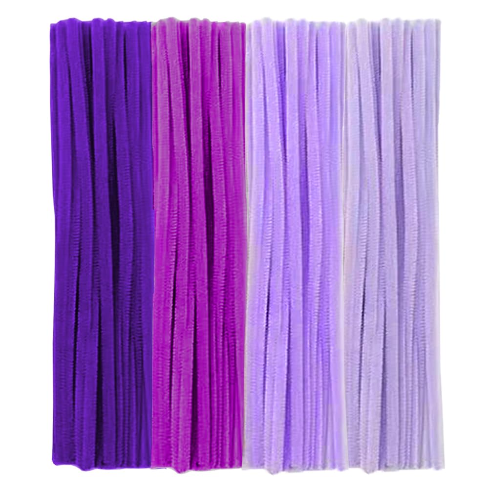 Purple Pipe Cleaners, 200 Pieces Chenille Stems Craft, 12 inch Long Fluffy Pipe Cleaners for Creative DIY Art Craft Projects, Home Decoration Supplies (6 mm x 30 cm, Purple Series-4 Colors)