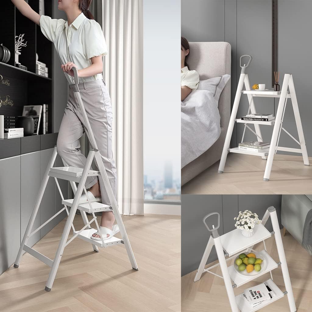 Ladder Folding Step Ladder Retractable Handrail Lightweight Step Stool Thickened Aluminum Alloy Safe Load-Bearing 150kg Ladder Stool Small Ladder Stools Home Kitchen