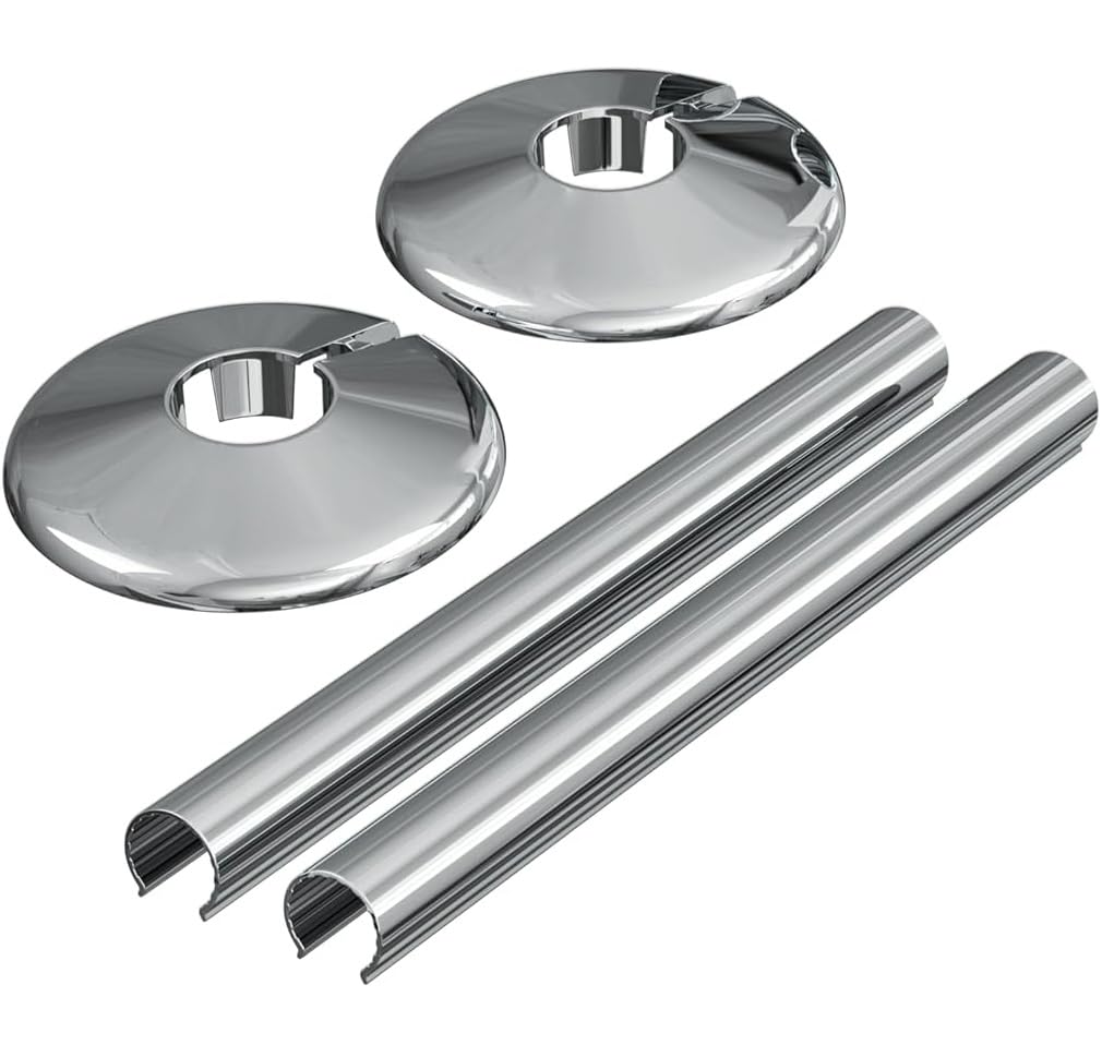 Corso Bathrooms Chrome Metal Clip-On Radiator Pipe Covers & Collars - 15mm (2 Pack)