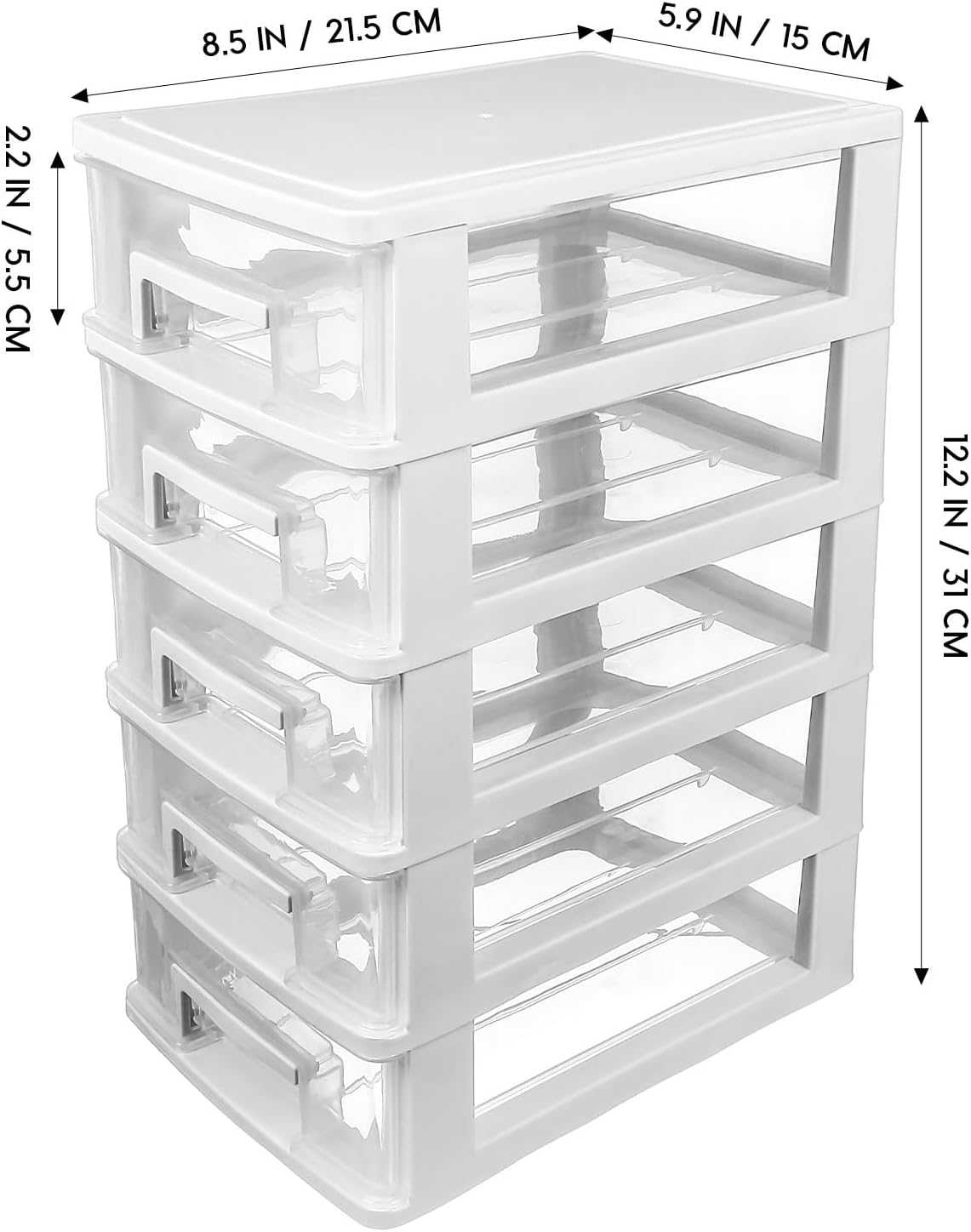 Alipis Multifunctional Five-Layer Plastic Drawer Storage Cabinet, Portable Dustproof Organizer for Closet and Home, 6 Stackable Drawers, White and Transparent