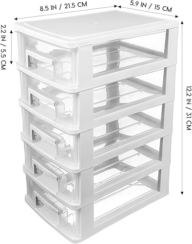 Miniatura 3 de SAFIGLE Mini organizador de cajones de plástico 5 cajones contenedores de almacenamiento de plástico con cajones pequeños cajones de plástico para