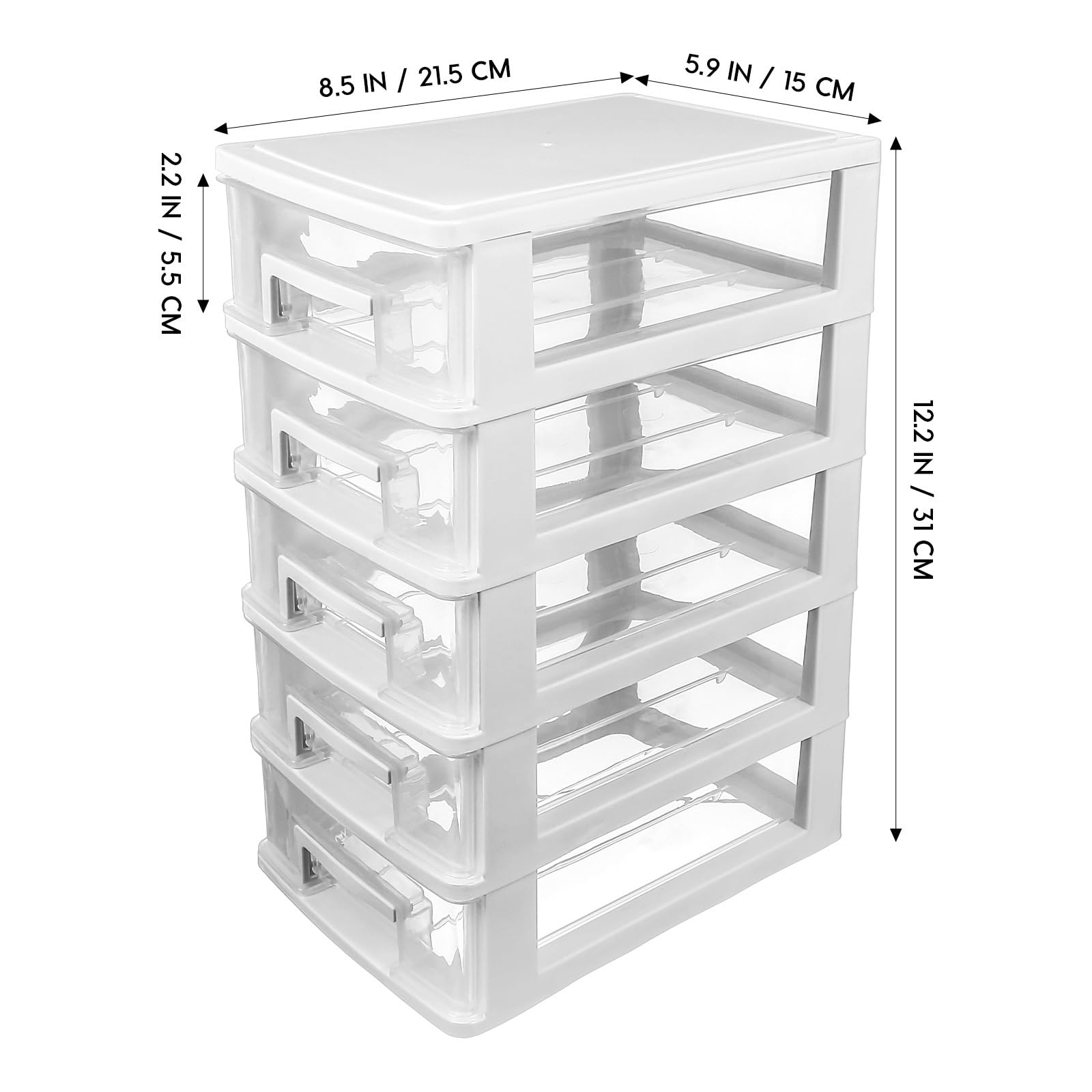 Alipis Multifunctional Five-Layer Plastic Drawer Storage Cabinet, Portable Dustproof Organizer for Closet and Home, 6 Stackable Drawers, White and Transparent
