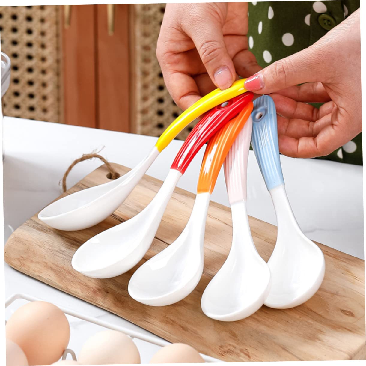 GLEAVI 6piezas Cucharas Soperas De Cerámica Cucharas Portátiles Para Gachas De Avena Vajilla De Cerámica Hogar Pequeñas Reutilizables Para Cocina