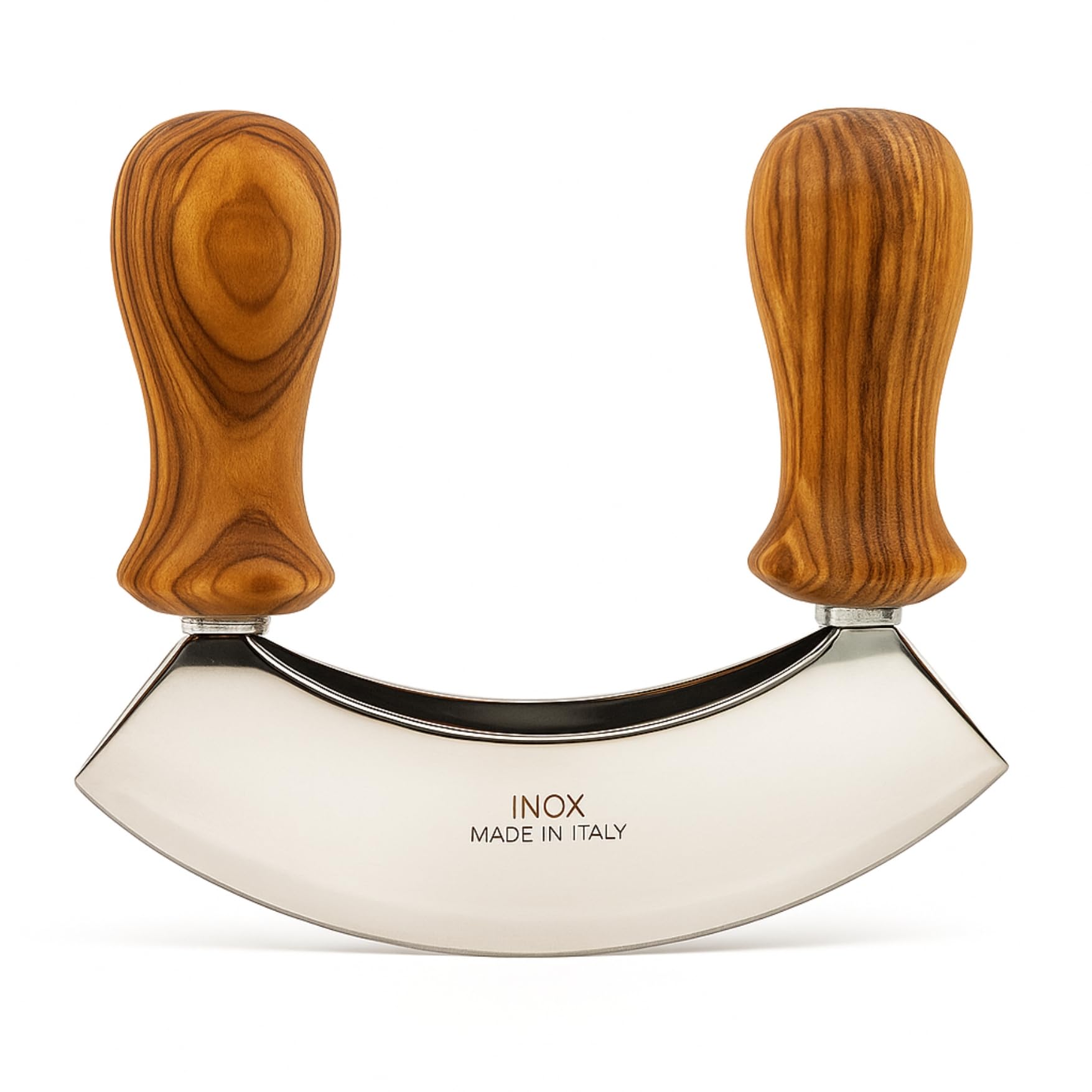 Figura Santa Handgefertigtes Wiegemesser mit Doppelklinge, Kräutermesser mit Olivenholz-Griff, Premium Edelstahl, Hergestellt in Italien seit 1988