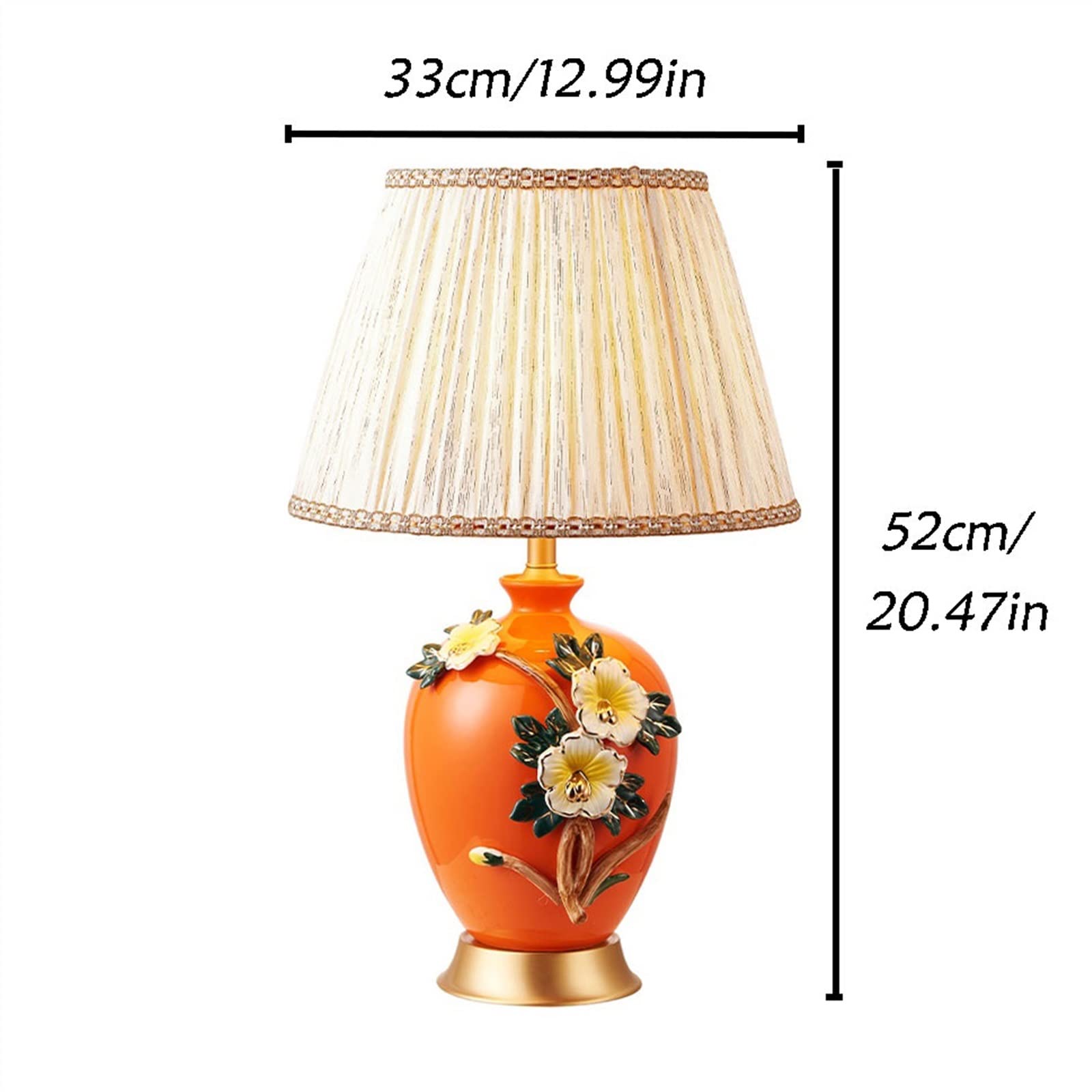 Lampka Nocna Pomarańczowa Emaliowana Lampa Stołowa Do Sypialni Ceramiczna Lampa Nocna Miedziana Podstawa Z Lnianym Abażurem Lampa Stołowa