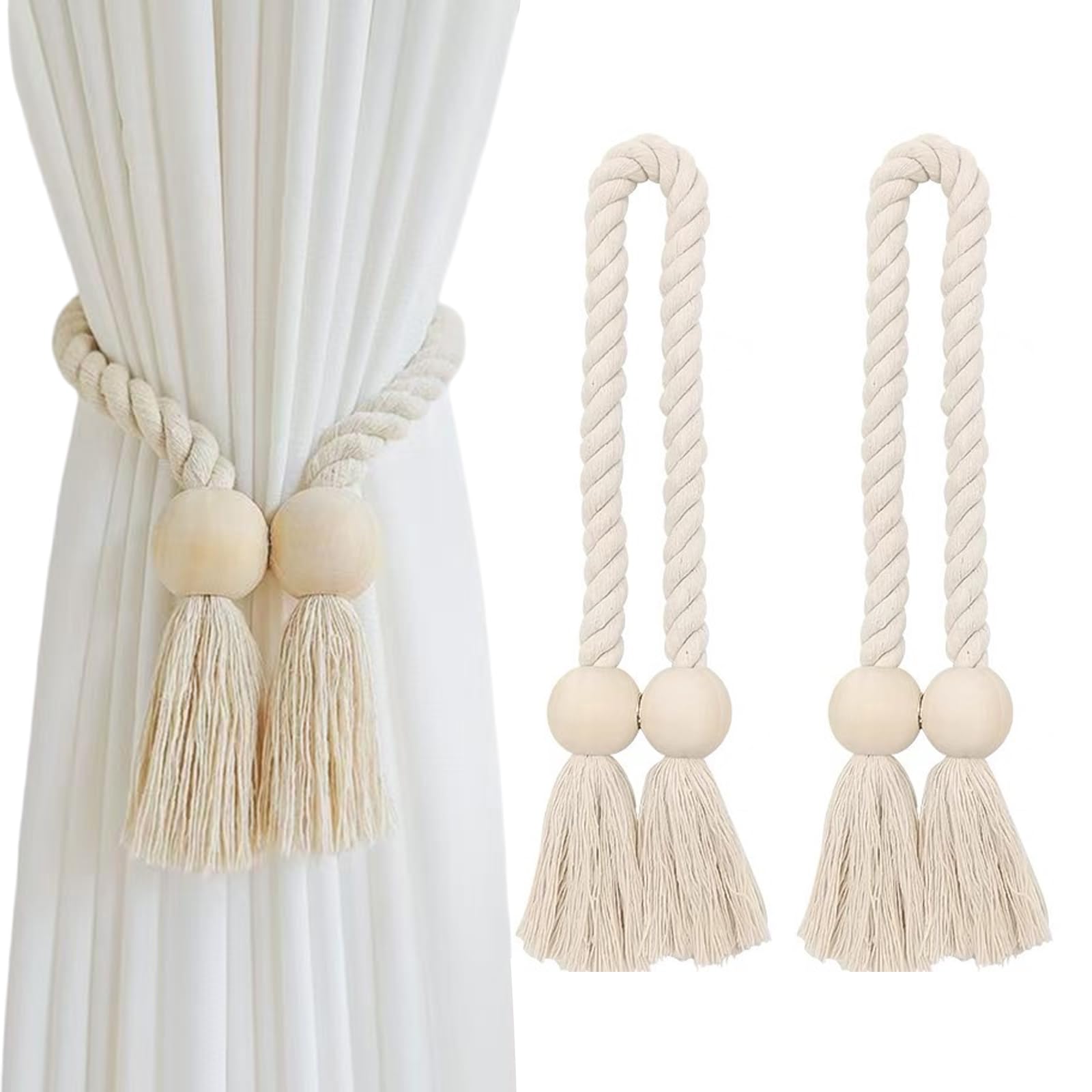 2 Pcs Curtain Tiebacks, Tie Backs for Curtains, Tie Backs Modern Minimalist Style for Thin Thick Drapes Home & Office Use(Off-white)