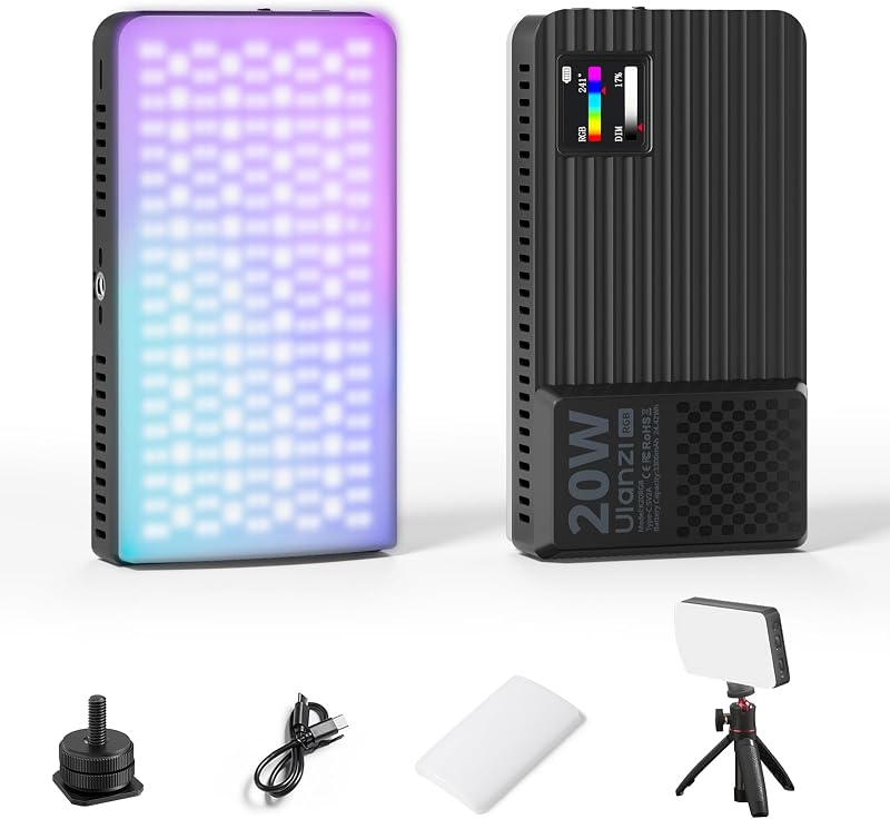Luz de vídeo K20 RGB, panel de luz de cámara LED de 20 W para fotografía, 1800-9000 K CRI95+ 20 efectos, iluminación de vídeo fotográfica portátil recargable de 3300 mAh para DSLR Sony Canon Nikon Fuji Vlogging TikTok