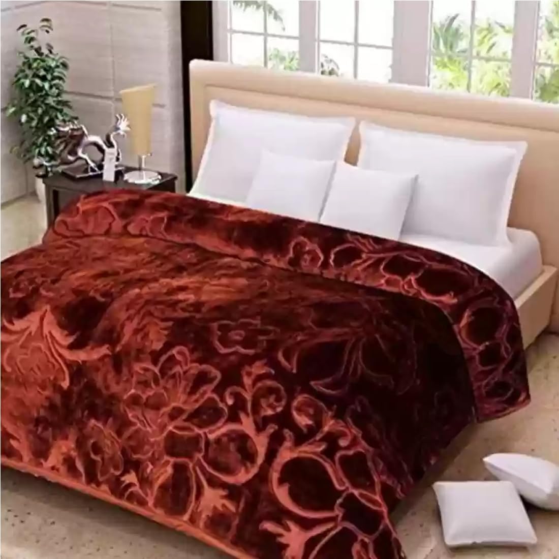 SHOP BRIGHT 500 TC Mink Floral Embossed Soft Heavy Single Bed Velvet AC Blanket for Winter Mink Blankets for Heavy Winter (Brown, Single - 85x56 Inch) A24