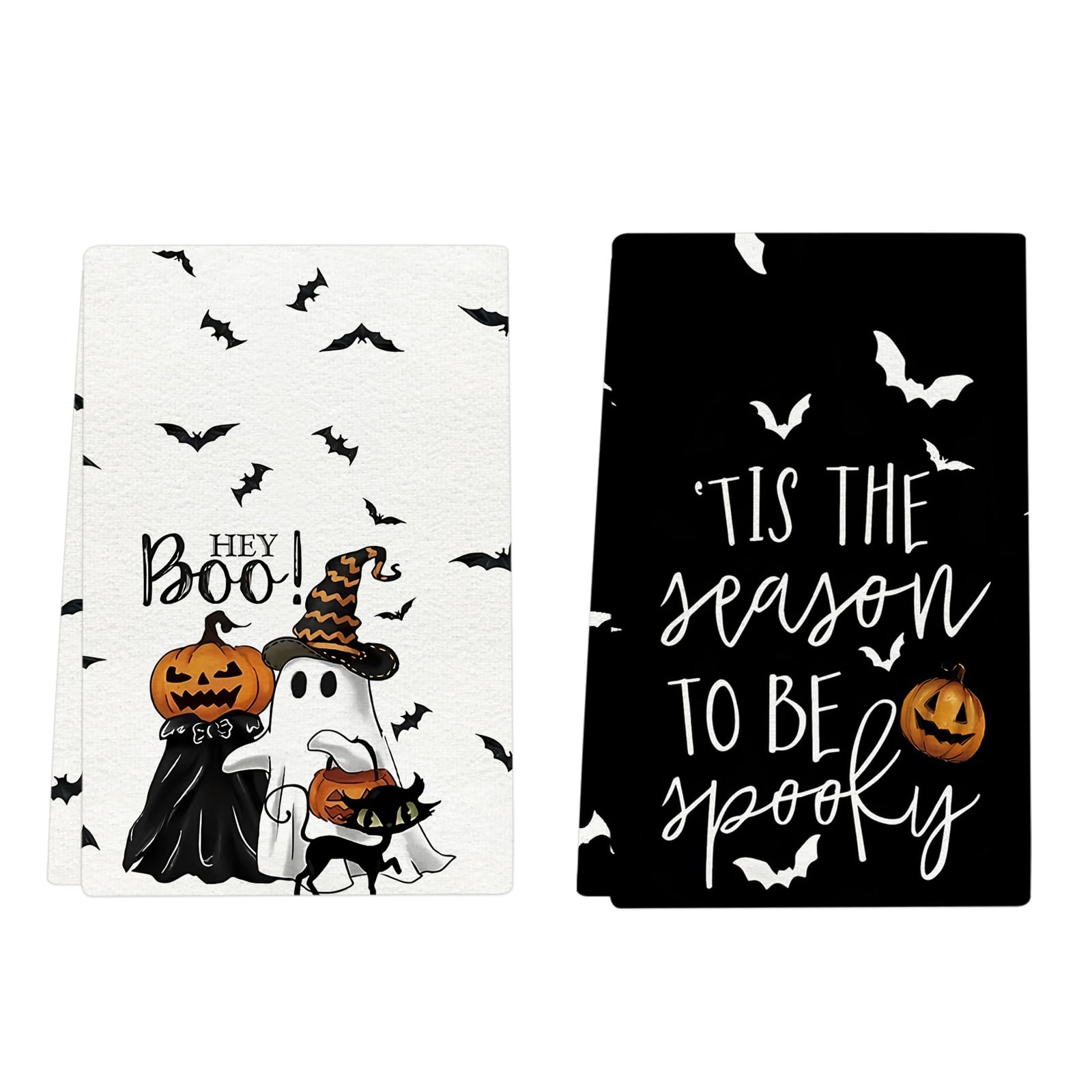 Nexuravia 2Pcs Halloween Kitchen Towels, Ghost Pumpkin Dish Towels 45x65cm