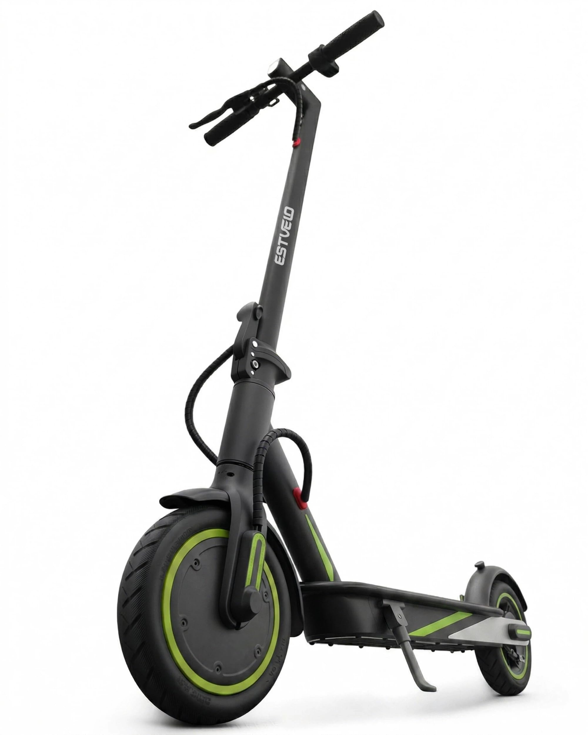 ESTVELO Electric Scooter for Adults, 350W-500W Motor, 20/30/32/45km Long Range, 8.5"/10" Air/Solid Tires, Dual Suspension, Foldable E Scooter (Green Sticker Edition,30km Air Tires)