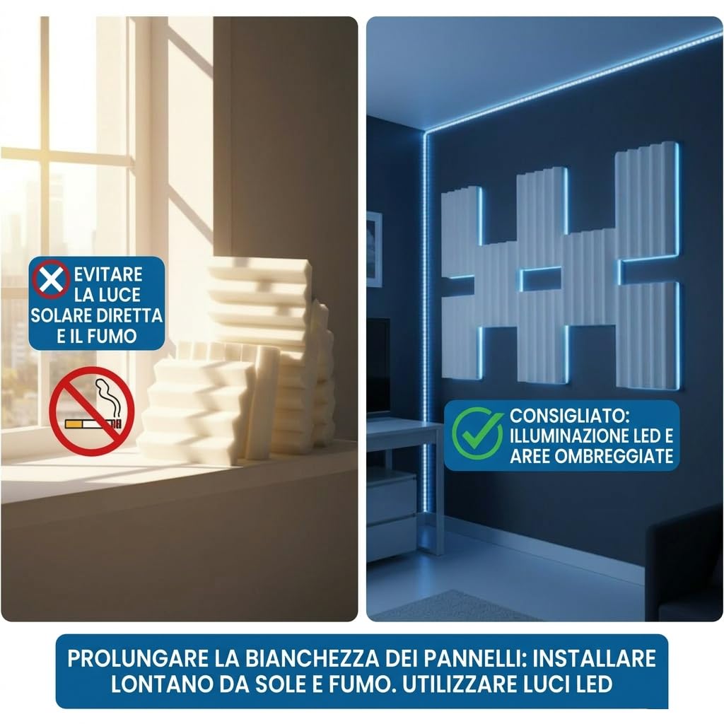Arrowzoom 24 Pannelli Fonoassorbenti Wedge 25x25x5cm Bianco | Pannelli in schiuma acustica ad alta densità per riduzione eco in studio, gaming e home office con trattamento pareti