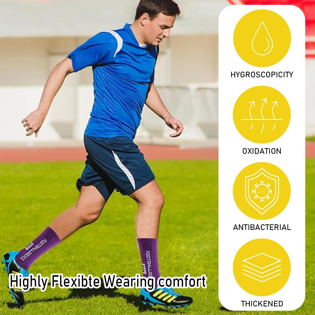 Calcetines deportivos de fútbol,Calcetines deportivos antideslizantes de fútbol,Calcetines de fútbol Grip-Socken,Soccer Absorbe el Sudor,Transpirable Running Calcetines