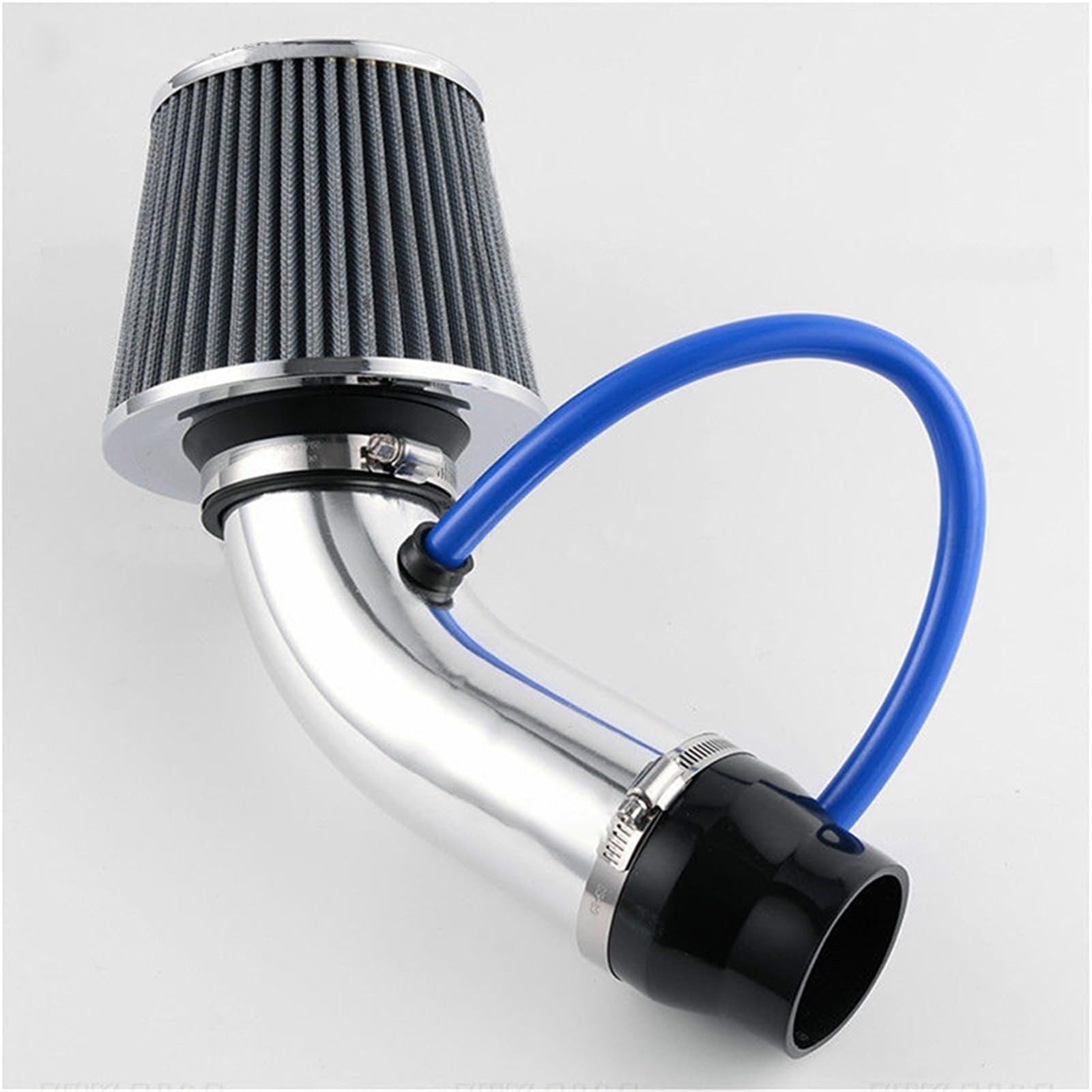 Kit de admisión aire frío Kit de tubo admisión aire frío para turbocompresor 3" y 76 mm para sistema universal carreras coches, con filtro alto flujo cónico(Silver)