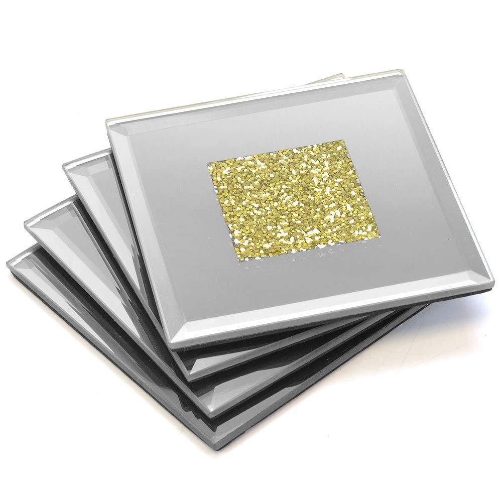 Lustre Gold Sparkle Glitter Mirrored Glass Coaster Set of 4 Mat Home Decor