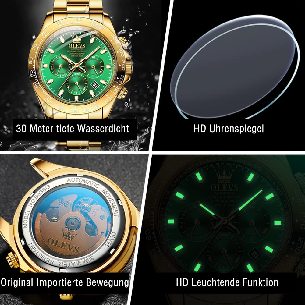 OLEVS Herrenuhren Schwarz Edelstahlarmband Quarz Uhr Männer mit Diamant Datum Wasserdicht Leuchtende Klassische Elegantes Armbanduhr Geschenk