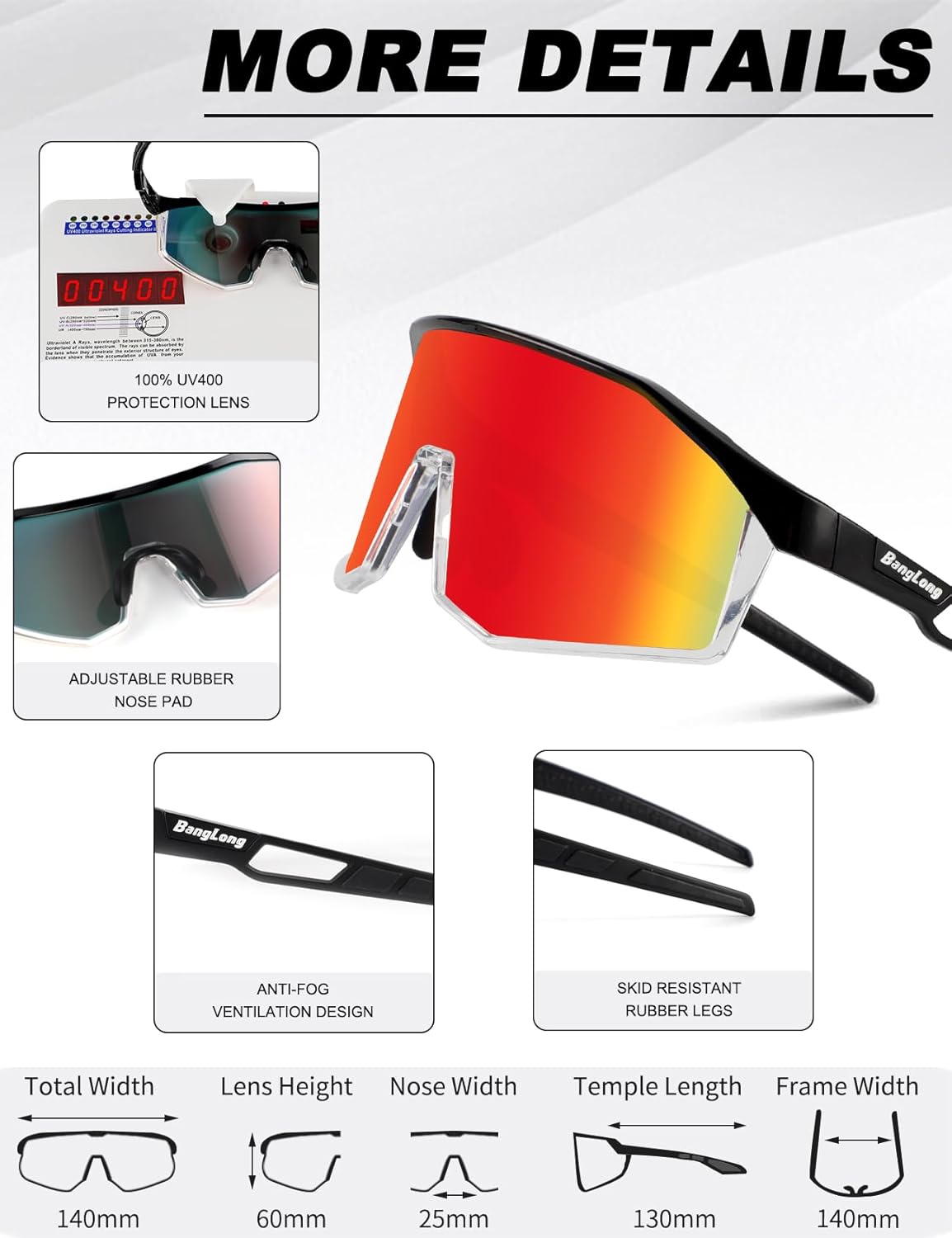 BangLong Sports Sunglasses for Men Women,UV400 Protection Baseball Sun Glasses TR90 for Running Cycling Baseball Fishing - Image 4