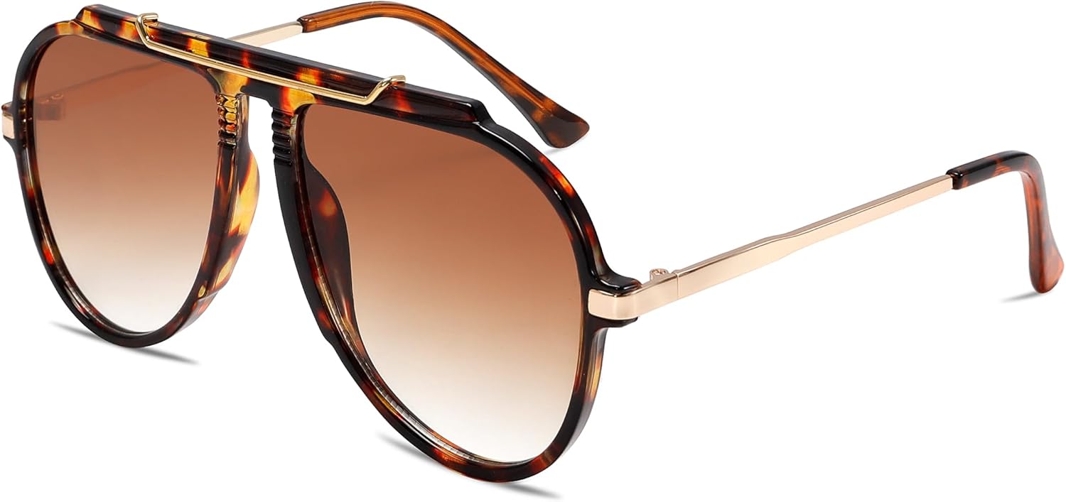 Oversized Aviator Sunglasses for Women Men 2026 70s Retro Gold Metal Sun Glasses Tangle Free Square Aviators - Image 8