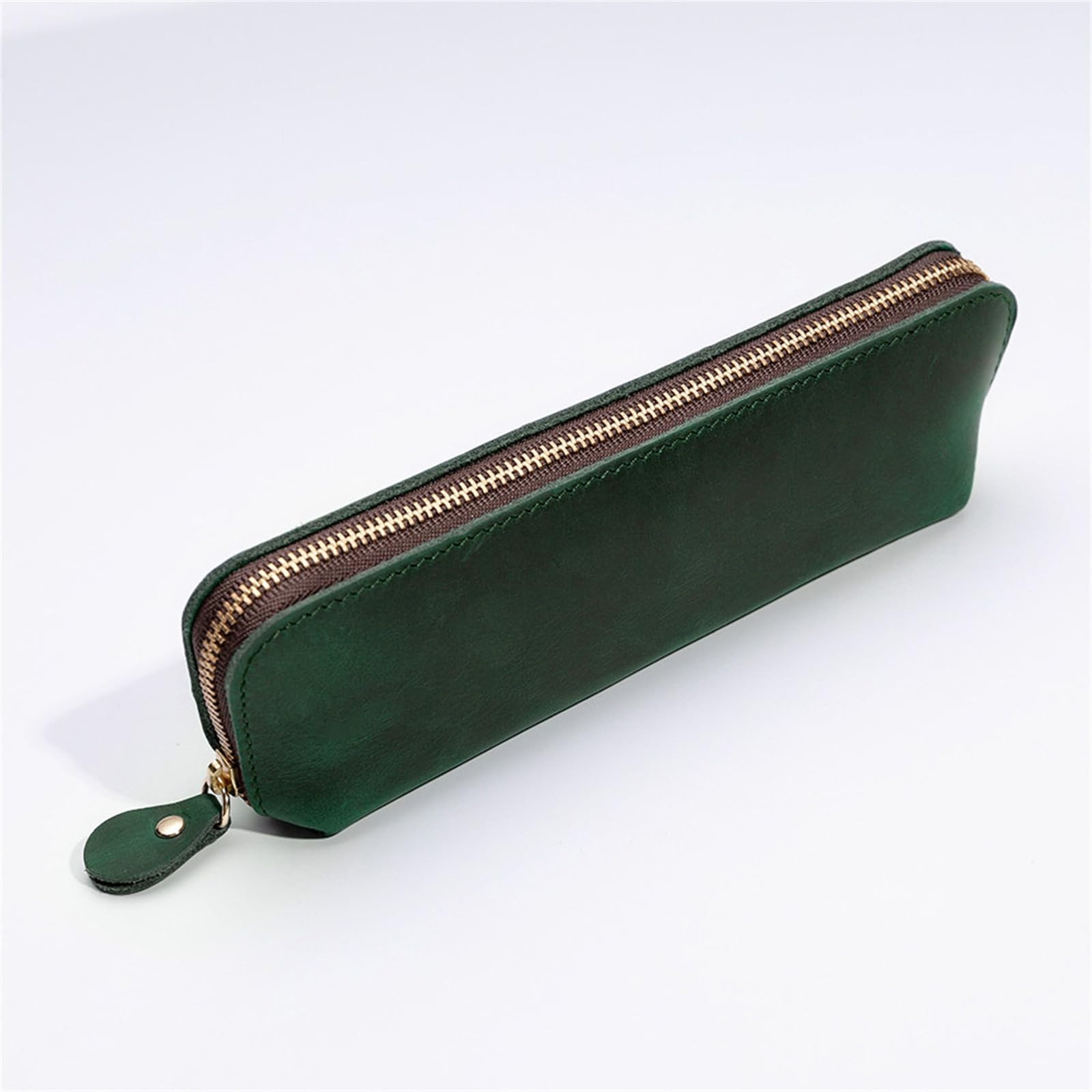 DUMRALBQE Wooden Jewelry Box Creative Vintage Pen Organiser Handmade Zip Leather Pouch for Storage and Organization(Dark Green)