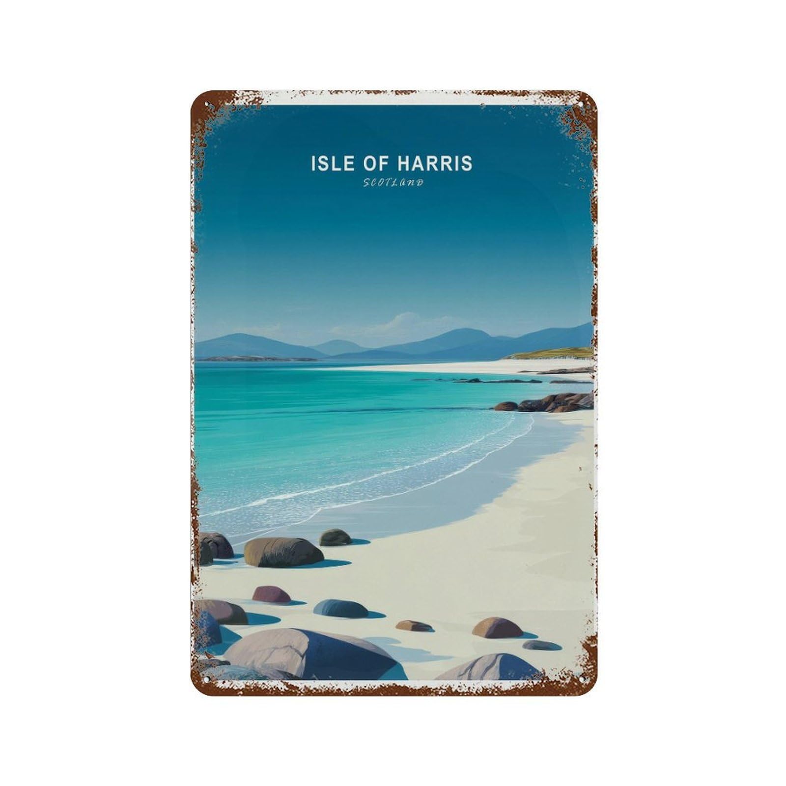 xiaoxiaoshen Isle of Harris Scotland, Luskentyre Beach Hebrides Coastal Wall Decor Art Metal Tin Poster Modern Home Decor Art Home Bar Shop Decorations Vintage Sign 30x20cm