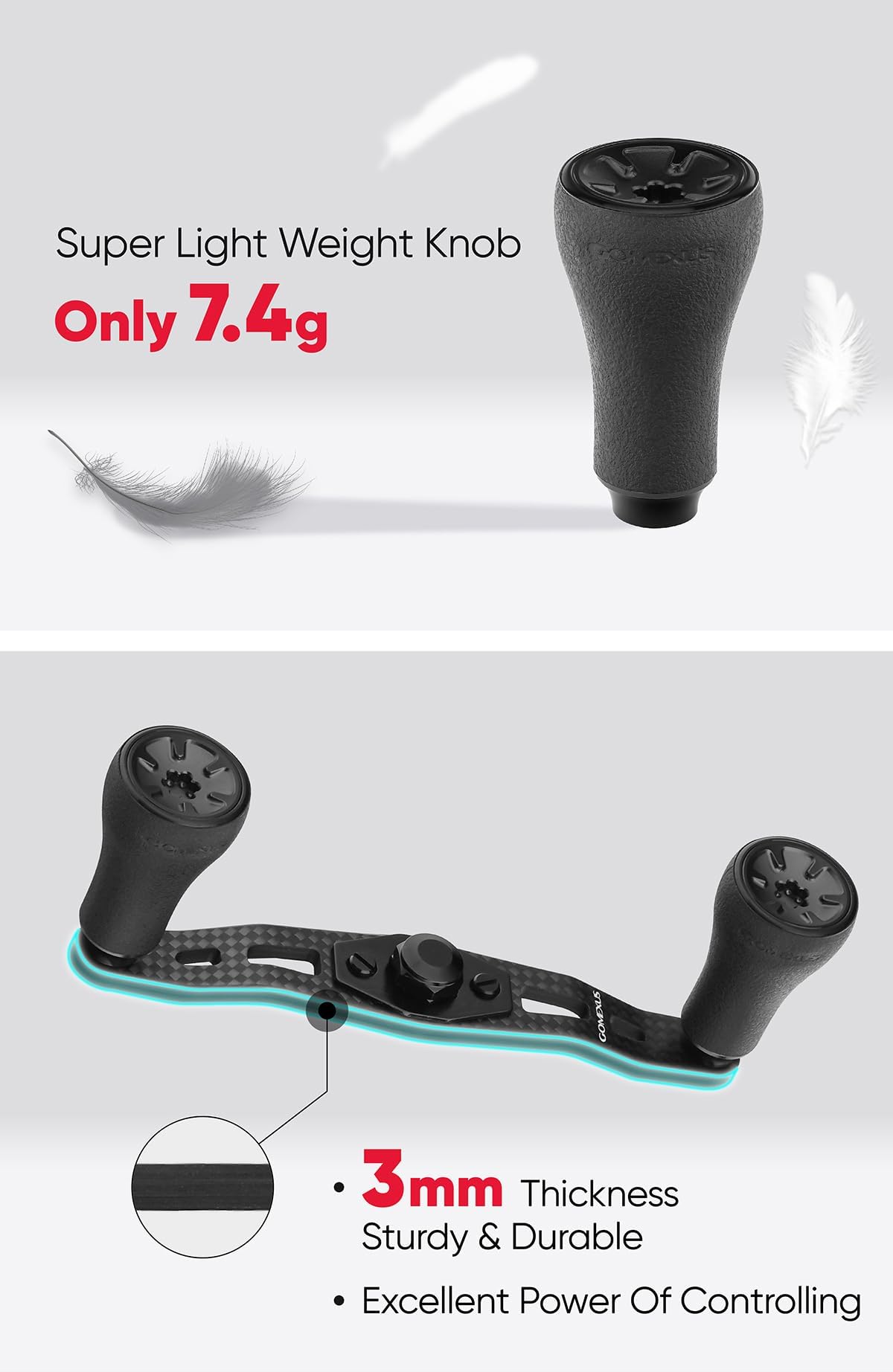 GOMEXUS Pesca Potencia Mango Compatible para Shimano Daiwa Carretes Baitcasting Mango de Repuesto