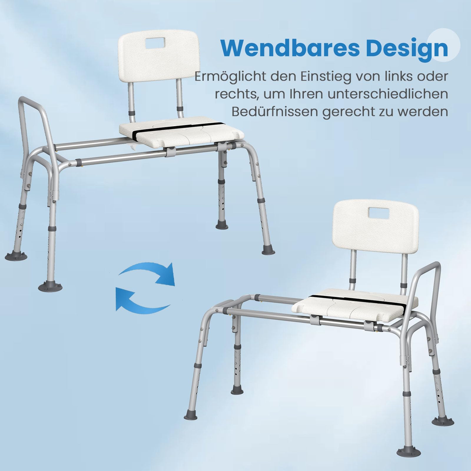 RELAX4LIFE Badewannensitz Höhenverstellbar & Verschiebbar, Breiter Sitz, Wannensitz mit Rückenlehne, Armlehne & Sicherheitsgurt, Duschstuhl für Senioren und Behinderte, Duschsitz bis 159 kg belastbar