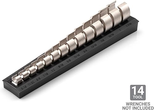 Miniatura 2 de TEKTON 14 herramientas de 38 pulgadas de tuerca de trampa, Crowfoot Wrench Organizador Rack, negro (516-1-116 pulgadas) ORG25114 Fabricado en