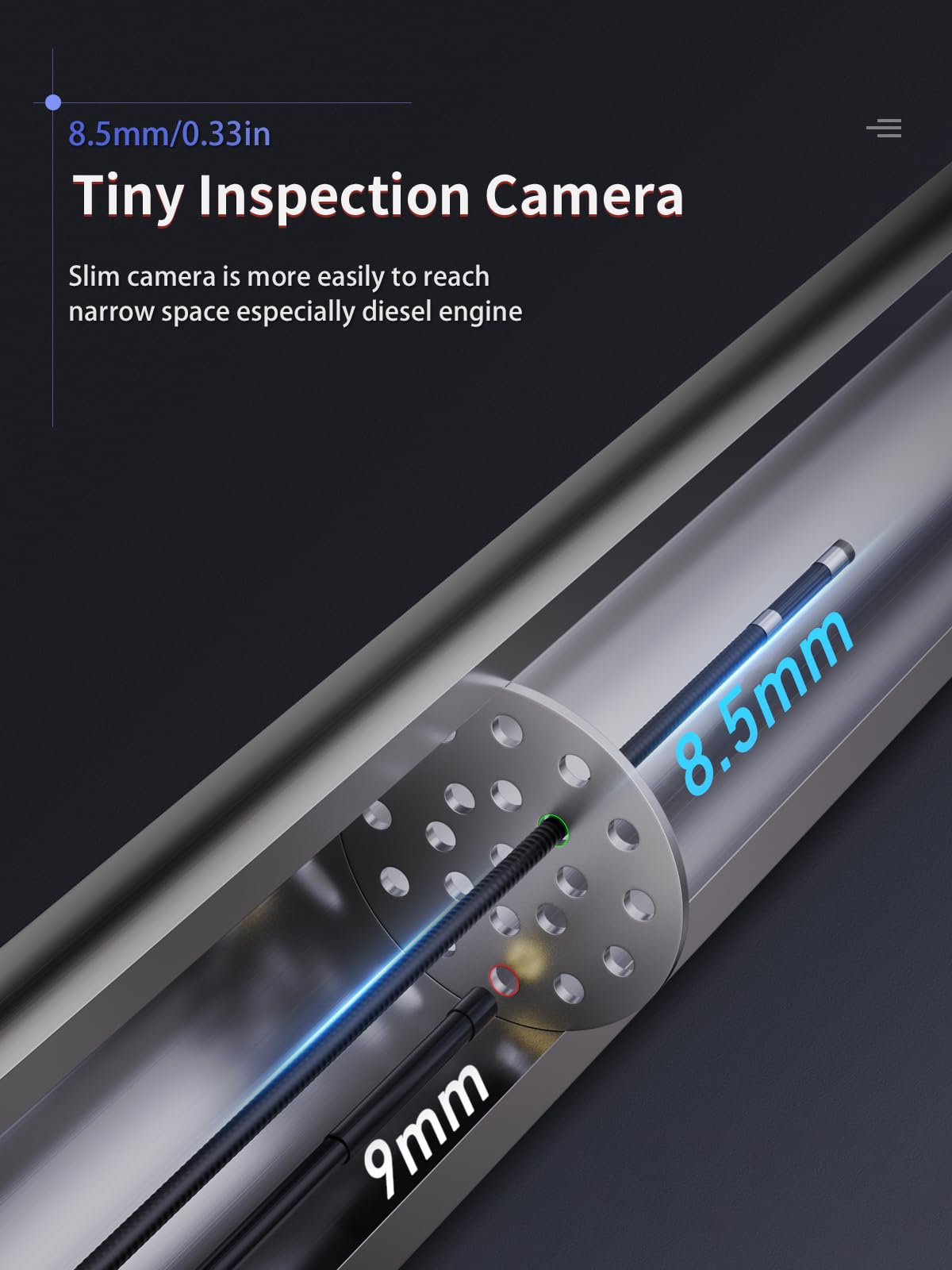 Ralcam Periscopio articolato bidirezionale con cavo semirigido da 3 m, telecamera endoscopica per ispezione da 8,5 mm con video HD leggero, per meccanici di aeromobili automobilistici