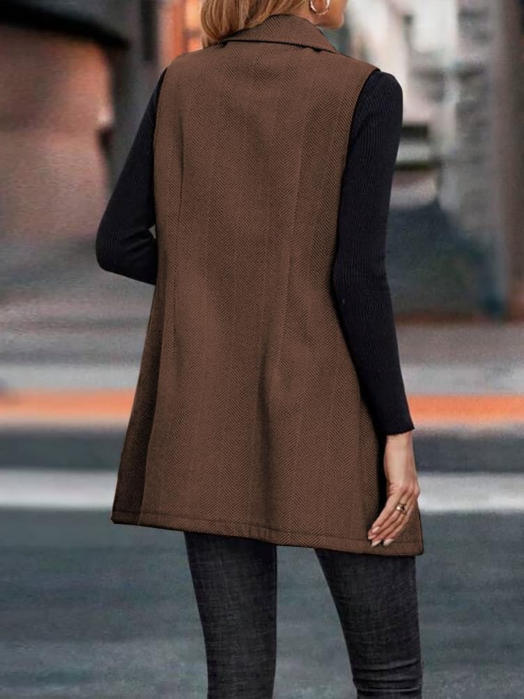 IDEALSANXUN Long Vest for Women Sleeveless Tweed Blazer Fall Jackets Cardigan Outerwear