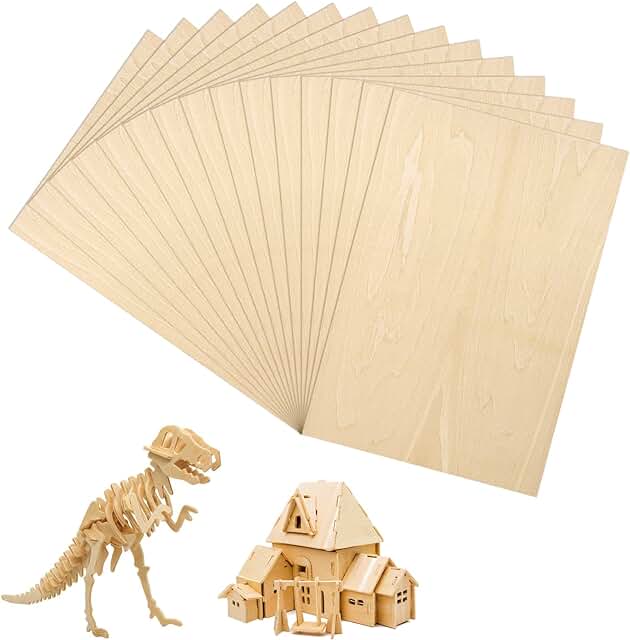 MIAHART 2mm 1/12 x 4 x 6 Inch Basswood Sheets 15 Pack Unfinished Wood Boards Thin Wood Sheets Plywood Board for DIY Projec...