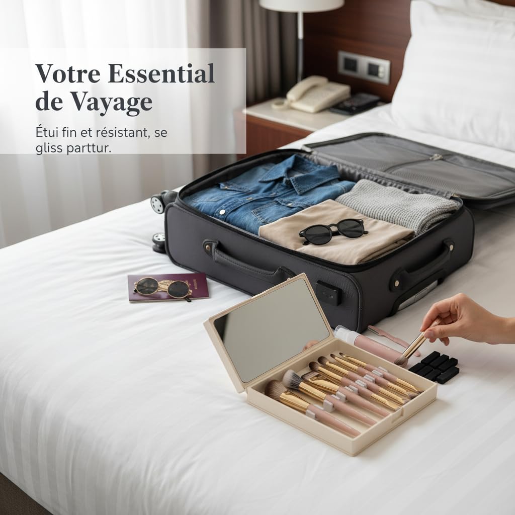 Set Pincea Maquillage Portable, Fibres Synthétiques Douces, Trousse Pincea, Organisation s Outils, Pour les compacts