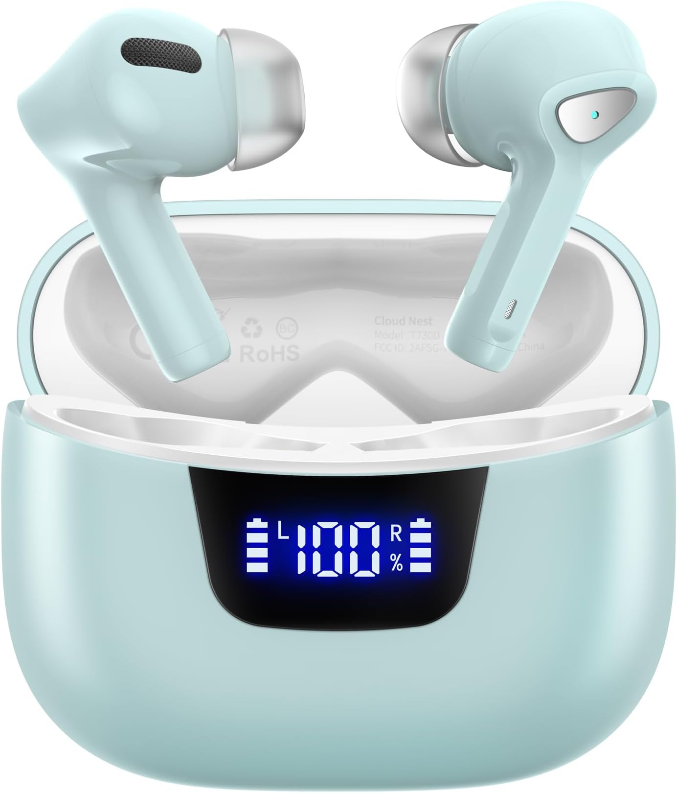 Wireless Earbuds Bluetooth V5.3 Headphones 50H Playback Deep Bass Stereo Ear Buds with LED Power Display Charging Case IPX7 Waterproof Earphones with Mic Headset for Laptop Pad Android/iOS Phones