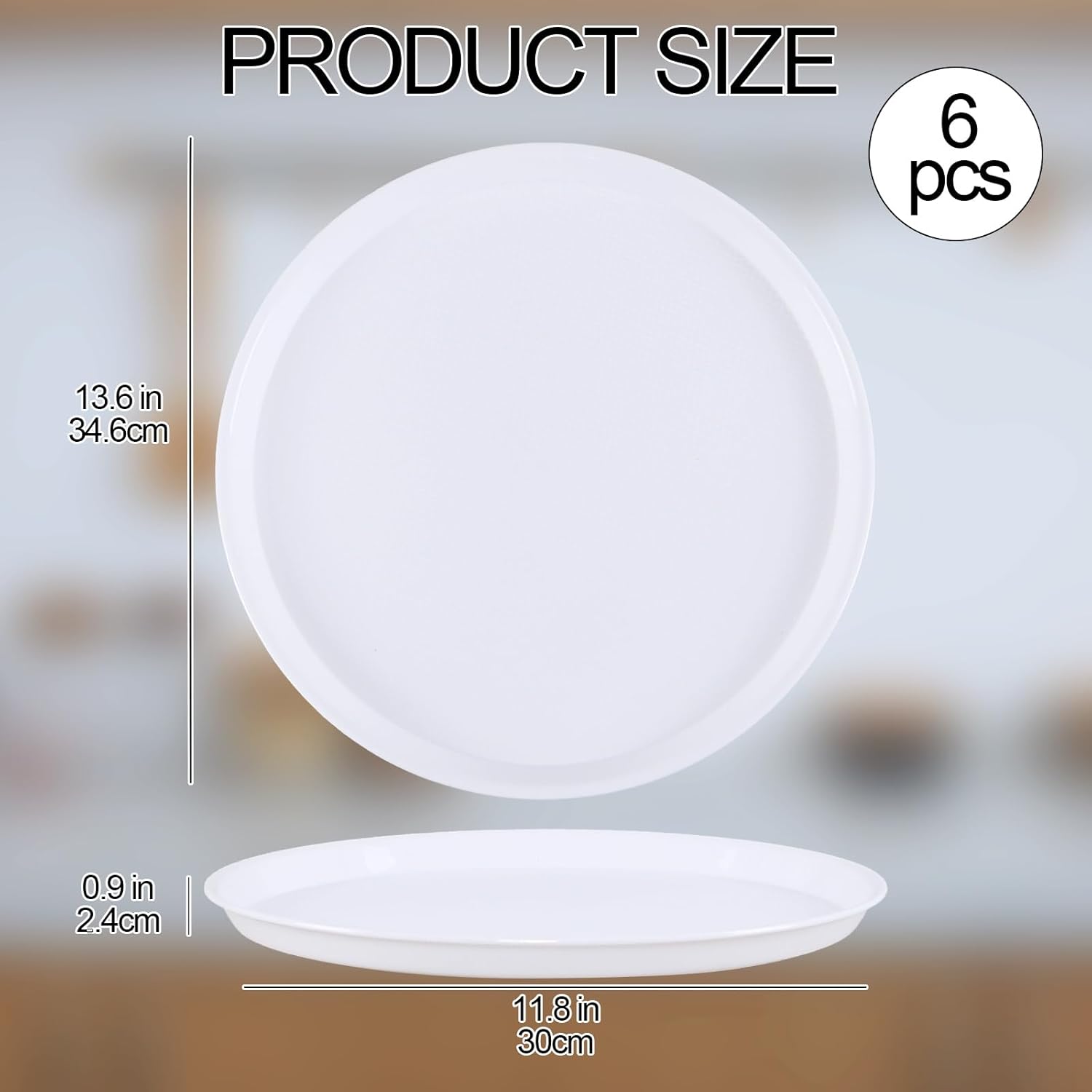 Round Plastic Fast Food Serving Trays, White, Restaurant Waiters Serving Trays, 6 Pack - Image 3