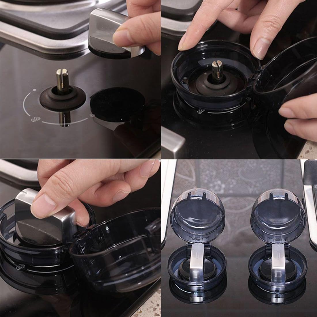 WUSJCOF 6 Piezas Protector de Perillas de Cocina para Niños, Protección Transparente para Cocina, Seguridad para Bebés en Horno (Máx. Ø 4,3 cm y 4 cm de Alto, Mín. 6 cm) (Negro)