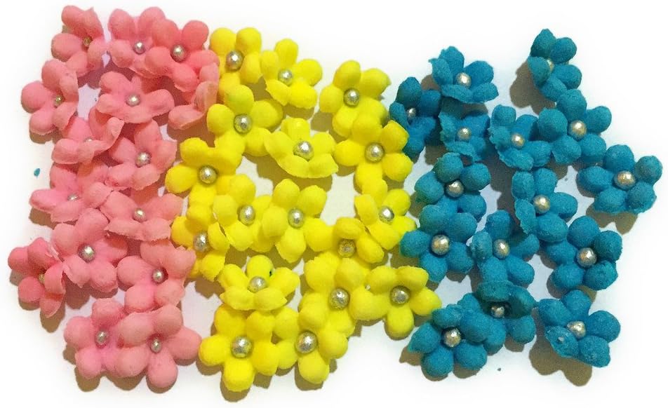 Edible Cake Decoration Sprinkles Cupcake Toppers Pink Yellow Blue Flower Medium- PBY-45 Pieces