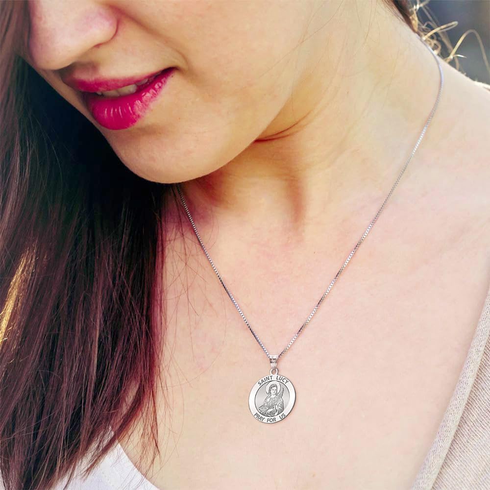 PicturesOnGold.com Saint Lucy Religious Medal - 3/4 Inch Size of a Nickel -Sterling Silver
