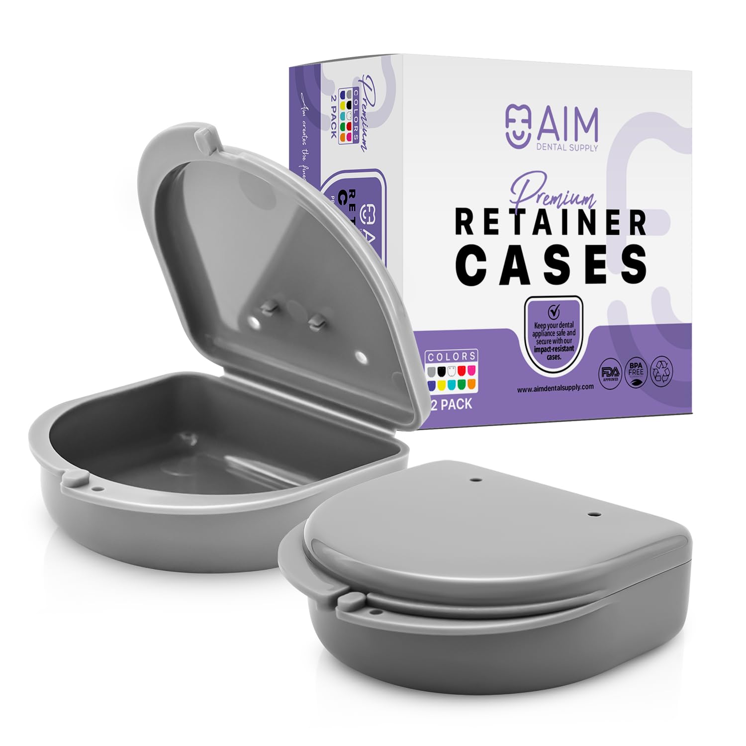 2 Pack Retainer Case, Perfect Retainer Holder with Vent Holes, Mouth Guard Case, Aligner Case, Retainer Cases - Grey