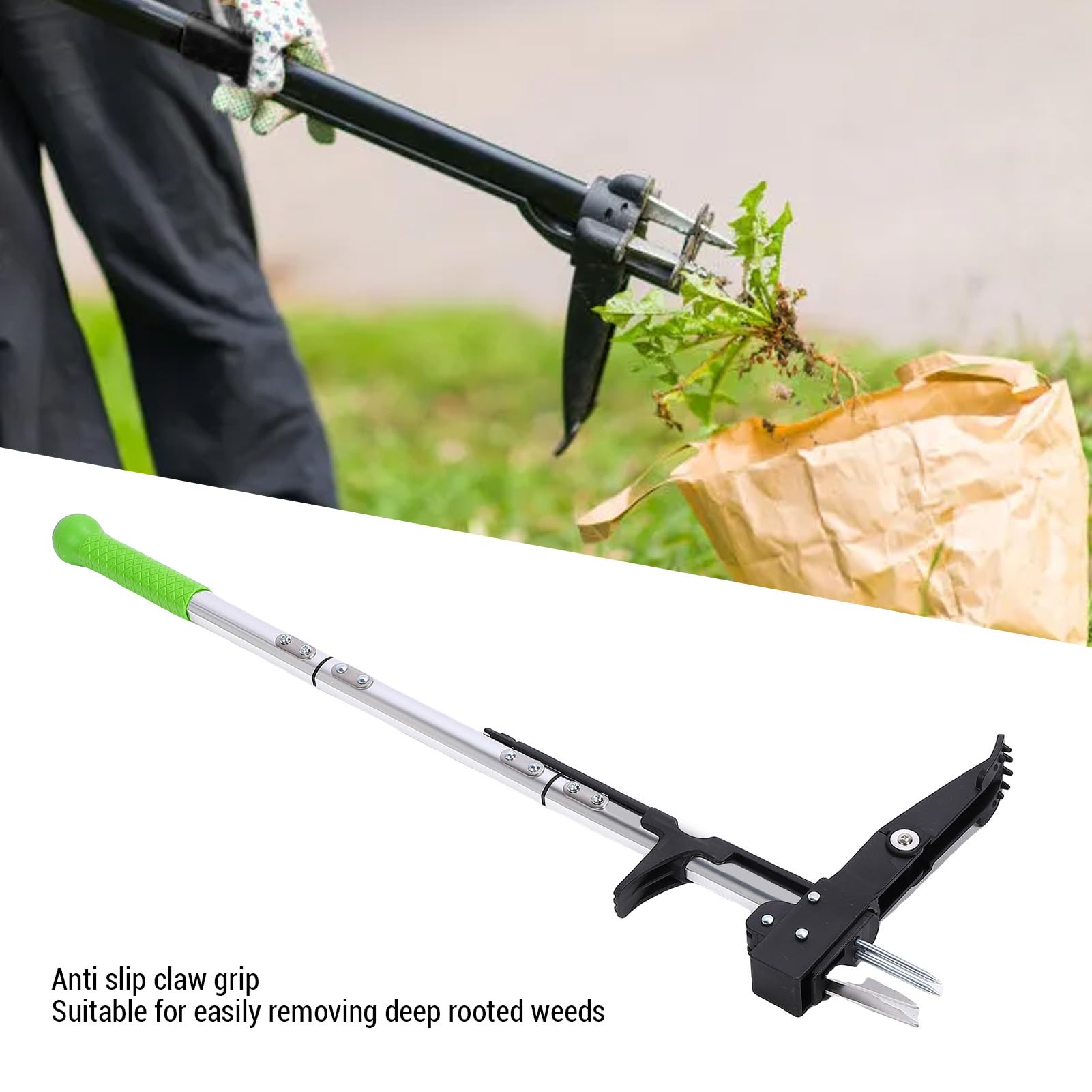 Estrattore di Erbacce Stand Up, Sarchiatore Manuale in Alluminio Resistente con Design a 2 Artigli e Pedale per la Cura del Prato, Giardinaggio, Manutenzione del Cortile
